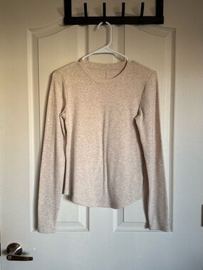 American Eagle Outfitters Light Beige Long Sleeve Crewneck Top